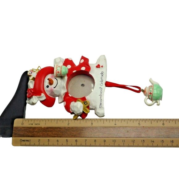 SNOWMAN Christmas Round Picture Frame Hanging Ornament Steamboat Colorado teapot - Picture 5 of 8